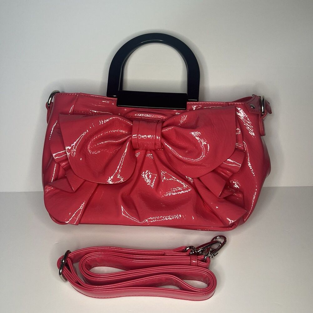 Barbie Hot Pink Patent bow-front ruffle purse.